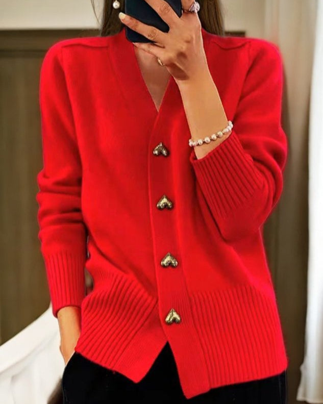 Adele™ - Elegant Heart Button Cardigan